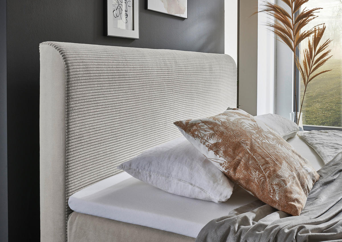 BOXSPRINGBETT 180/200 cm,  in Beige, Bettkasten, Topper, H3 = fest  - Eichefarben/Beige, Design, Holz/Textil (180/200cm) - Boxxx