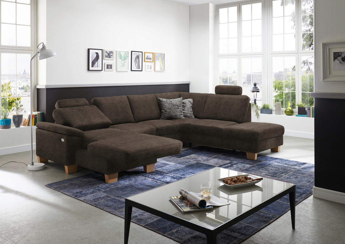 WOHNLANDSCHAFT in Velours Dunkelbraun  - Eichefarben/Dunkelbraun, Konventionell, Holz/Textil (167/316/235cm) - Beldomo System