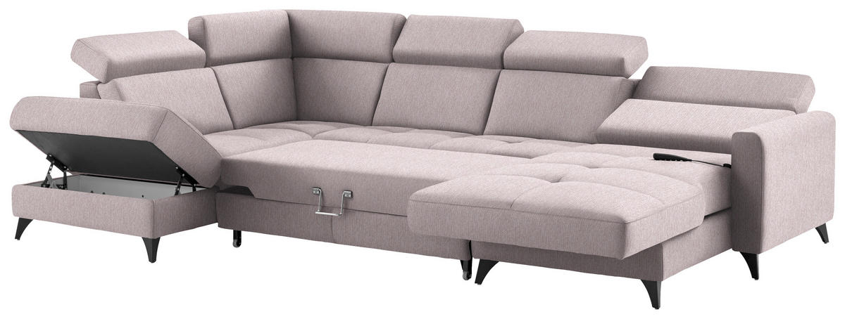 WOHNLANDSCHAFT Flachgewebe Altrosa  - Schwarz/Altrosa, Konventionell, Textil/Metall (215/333/174cm) - Beldomo System