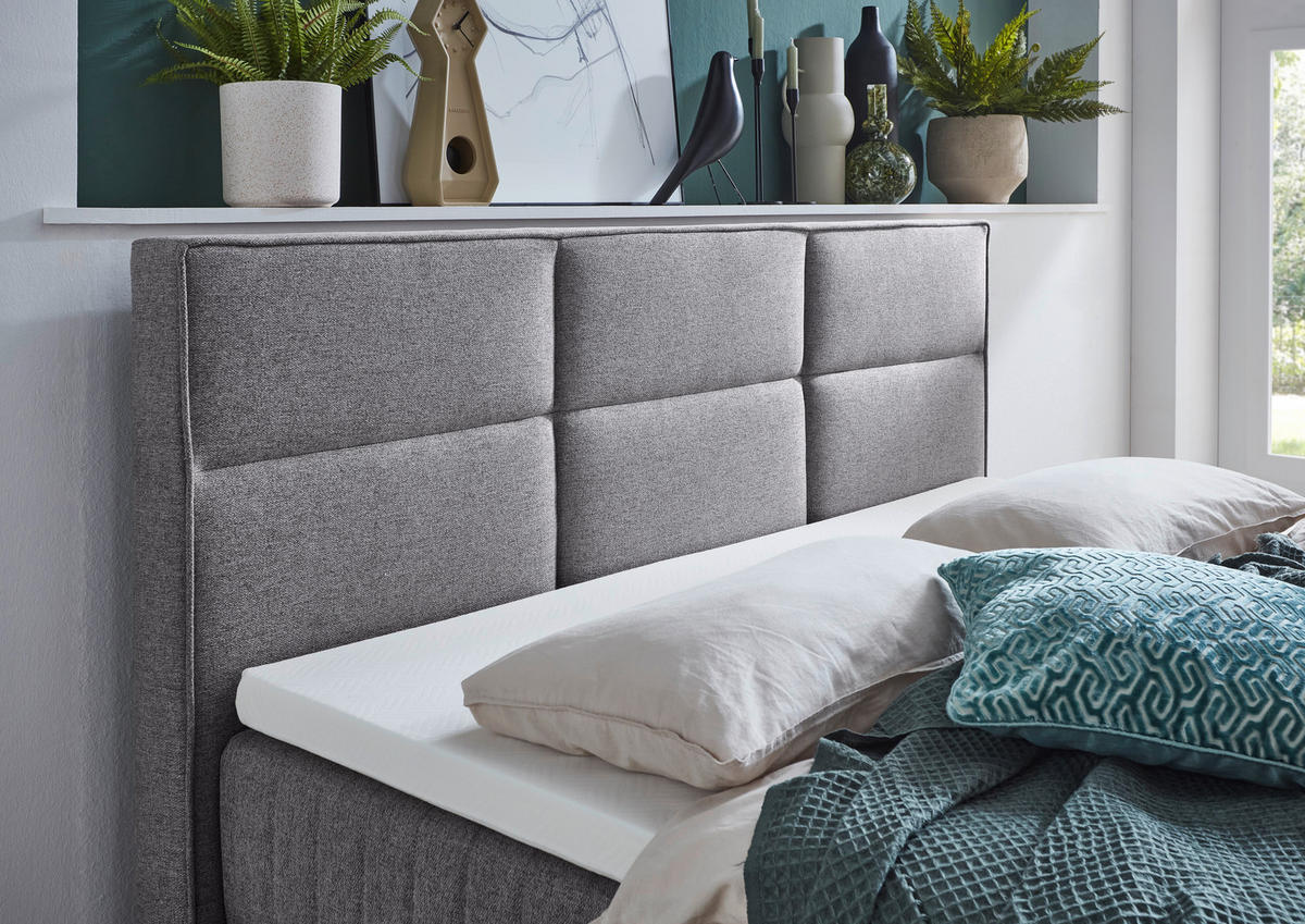 BOXSPRINGBETT 180/200 cm  in Grau  - Eichefarben/Grau, KONVENTIONELL, Holz/Textil (180/200cm) - Boxxx
