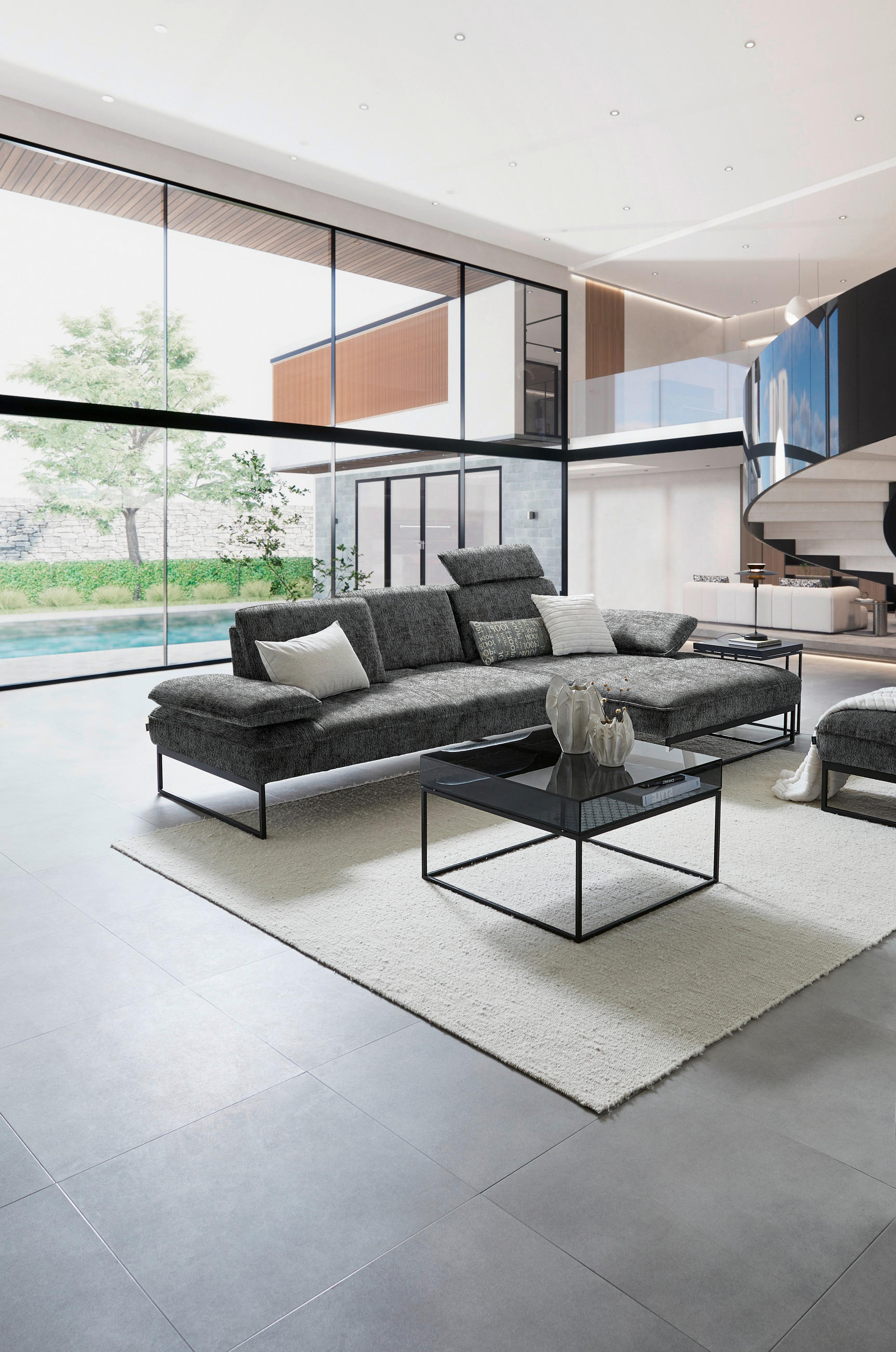 ECKSOFA in Chenille Anthrazit  - Anthrazit, Design, Textil/Metall (310/160cm) - Joop!