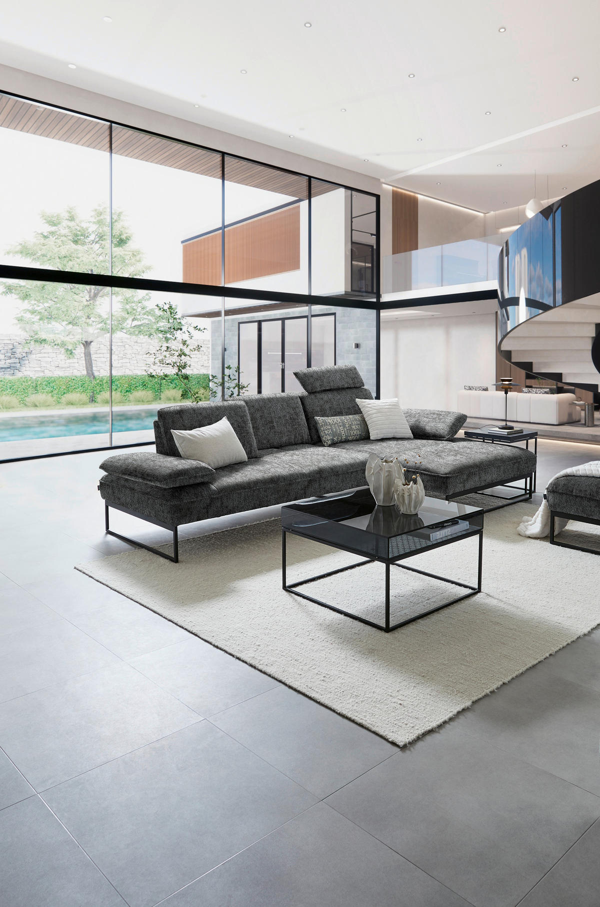 ECKSOFA in Chenille Anthrazit  - Anthrazit, Design, Textil/Metall (310/160cm) - Joop!