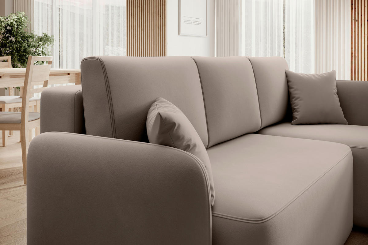 ECKSOFA Beige Plüsch  - Beige/Schwarz, Design, Kunststoff/Textil (206/150cm) - MID.YOU