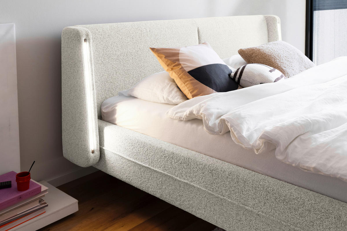 POLSTERBETT Beleuchtung 180/200 cm  in Creme  - Creme/Schwarz, MODERN, Textil/Metall (180/200cm) - Novel