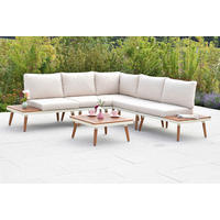 LOUNGEGARNITUR   Akazie Hartholz Aluminium  - Beige/Weiß, KONVENTIONELL, Holz/Textil - Gardenson