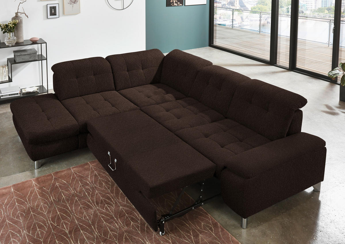 ECKSOFA in Chenille Dunkelbraun  260/310 cm  - Chromfarben/Dunkelbraun, Design, Textil/Metall (260/310cm) - Beldomo Speed