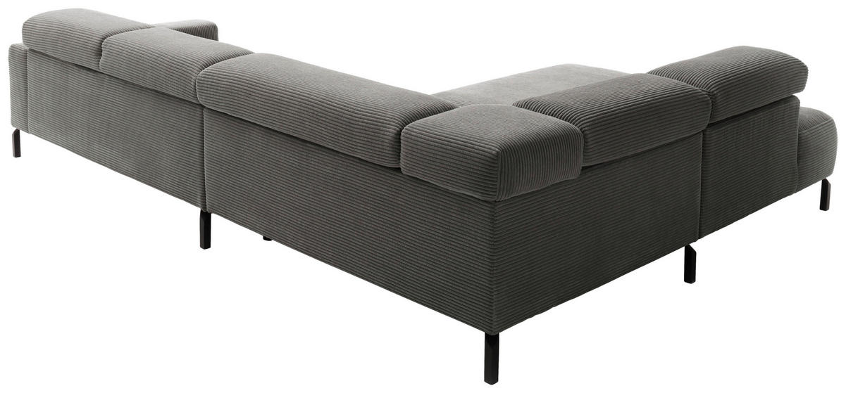 ECKSOFA inkl. Funktion in Cord Dunkelgrau  - Dunkelgrau/Schwarz, Modern, Textil/Metall (219/309cm) - Pure Home Lifestyle