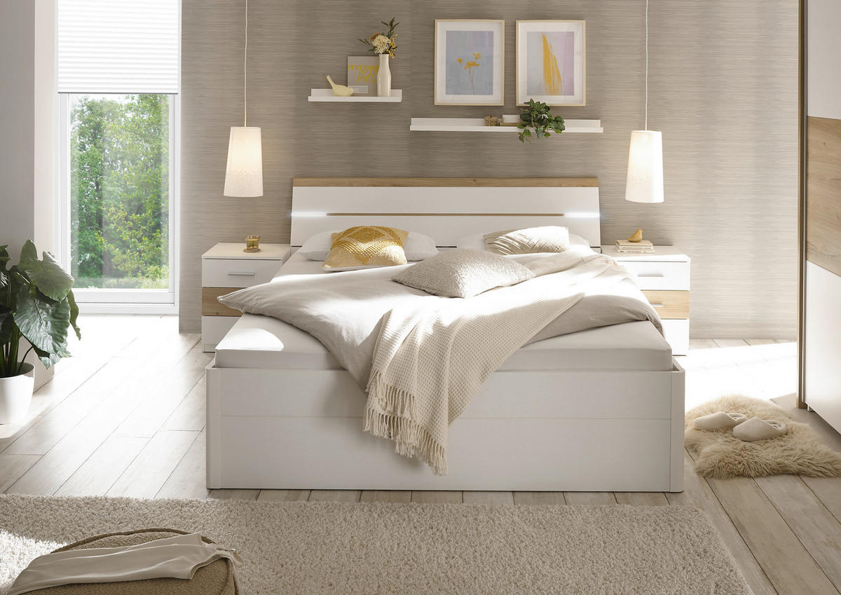 SPALNICA, bela, barve hrasta  - barve hrasta/bela, Moderno, leseni material - Hom`in
