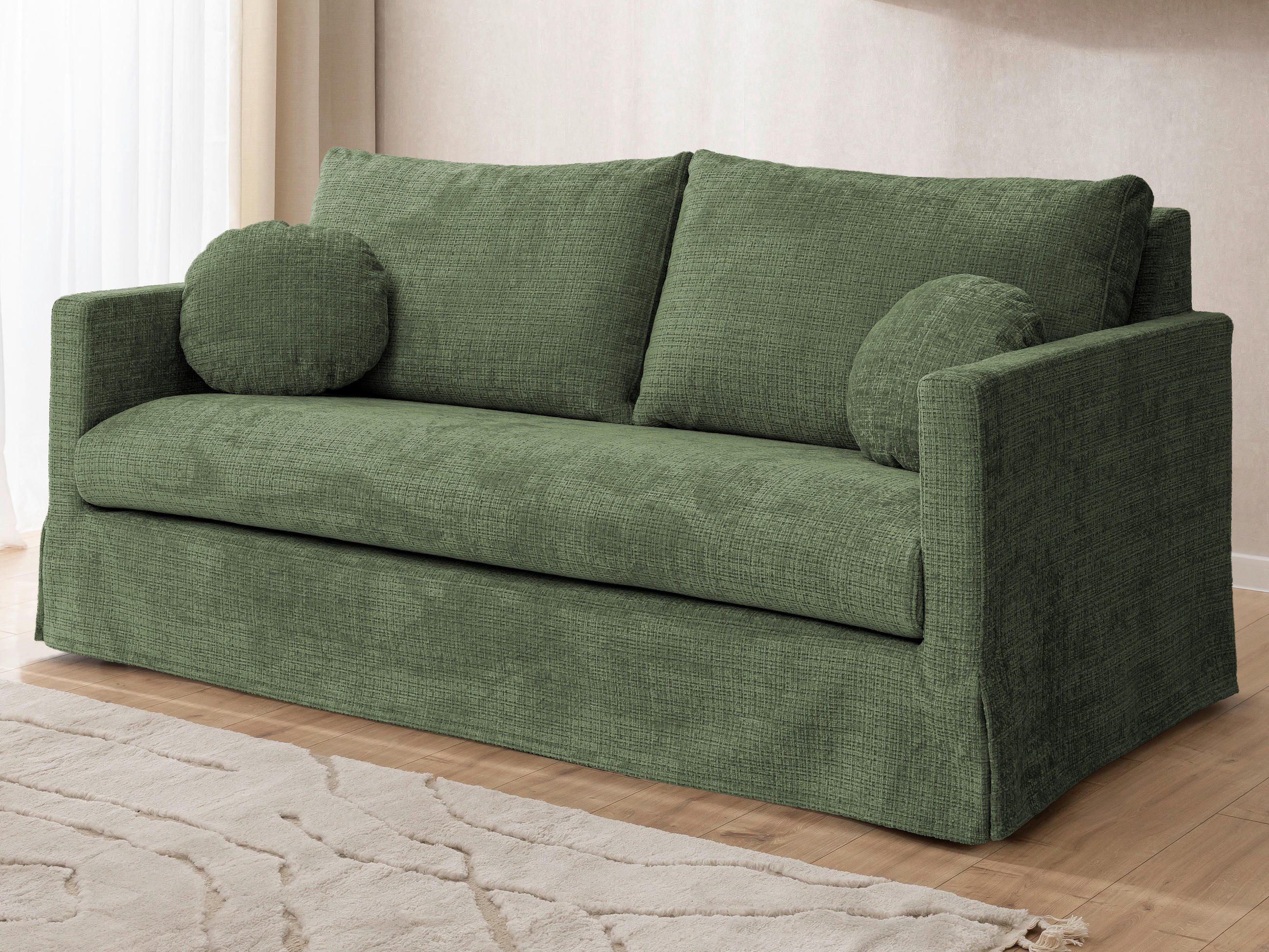 3-SITZER-SOFA PAPHOS Chenille Grün  - Schwarz/Grün, Design, Kunststoff/Textil (195/89/95cm) - P & B