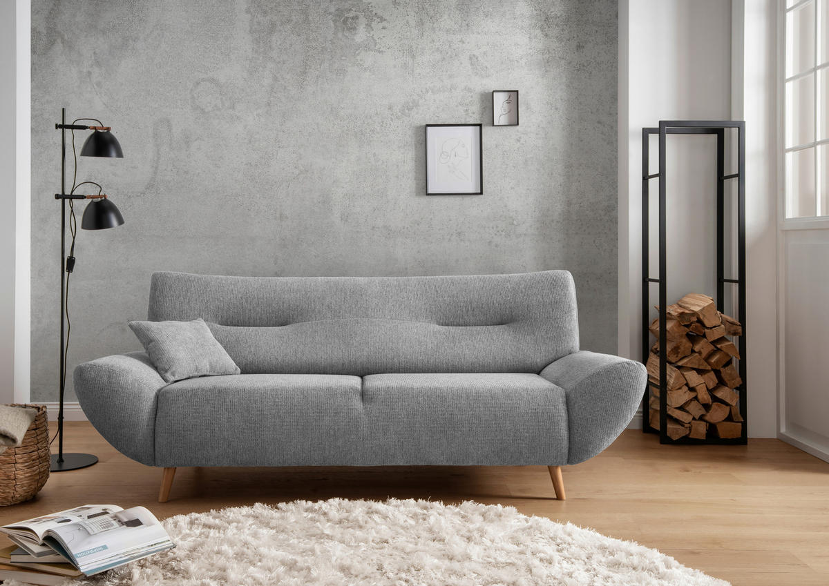 3-SITZER-SOFA Chenille Silberfarben  - Wildeiche/Silberfarben, MODERN, Holz/Textil (205/81/90cm) - MID.YOU