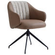 ARMLEHNSTUHL  Sitzfläche 360° drehbar, automatische Rückholfunktion Leinenoptik Echtleder  - Schwarz/Braun, Design, Leder/Textil (60/82/62cm) - Novel