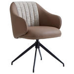 ARMLEHNSTUHL  Sitzfläche 360° drehbar, automatische Rückholfunktion Leinenoptik Echtleder  - Schwarz/Braun, Design, Leder/Textil (60/82/62cm) - Novel