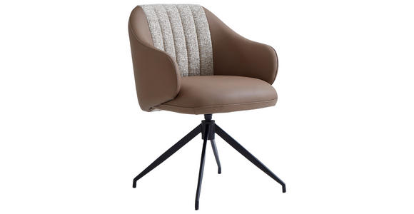 ARMLEHNSTUHL  Sitzfläche 360° drehbar, automatische Rückholfunktion Leinenoptik Echtleder  - Schwarz/Braun, Design, Leder/Textil (60/82/62cm) - Novel