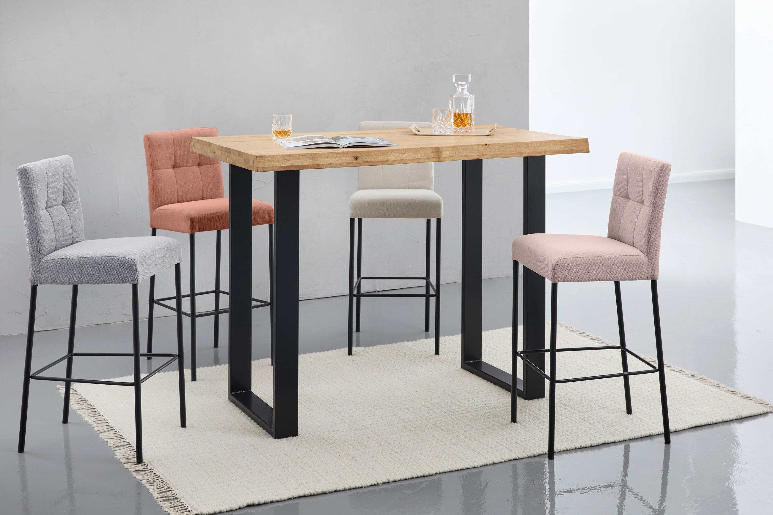 BARHOCKER Webstoff Schwarz, Hellgrau Eisen Stoffauswahl  - Hellgrau/Schwarz, Design, Textil/Metall (42/102/50cm) - home24