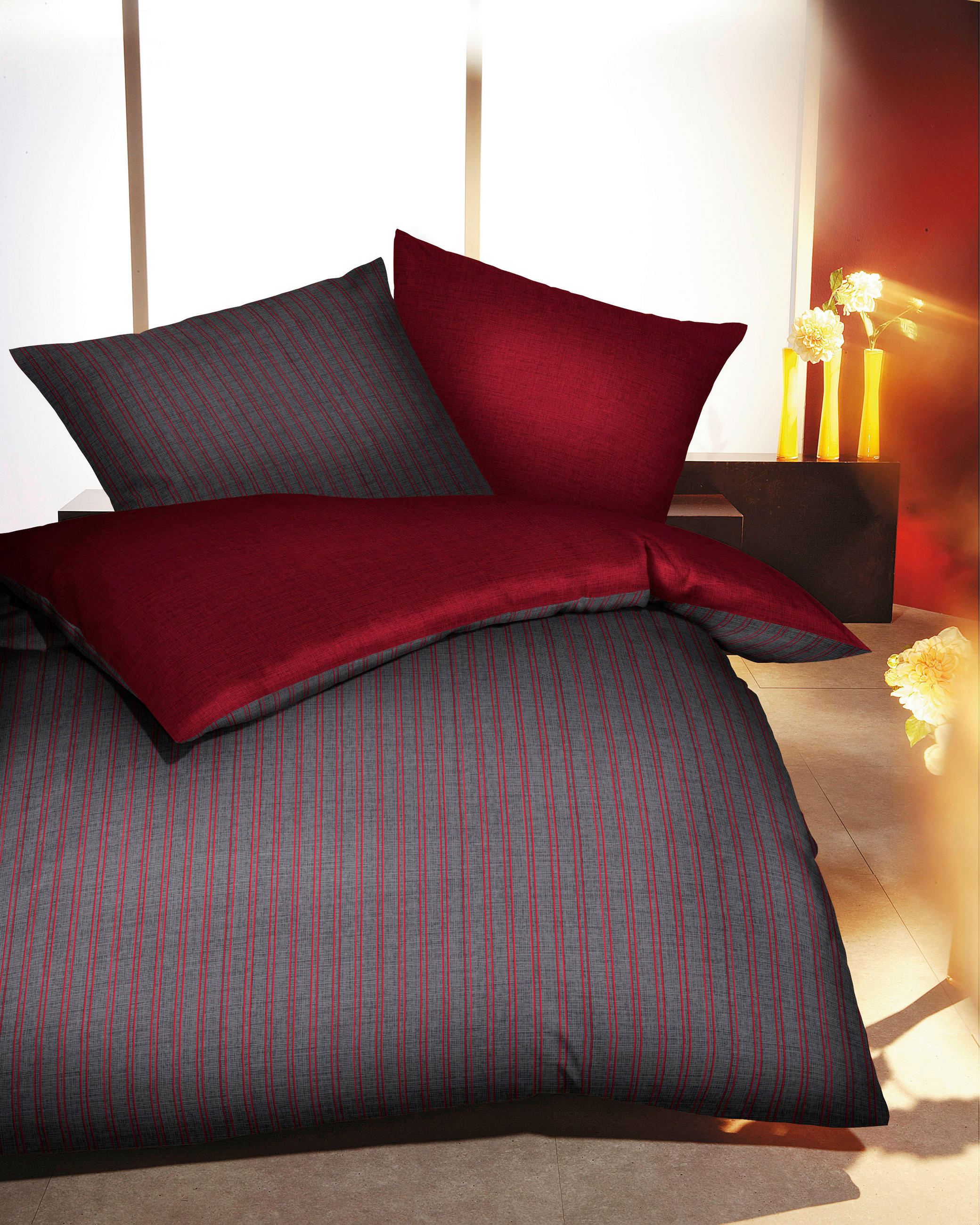 POSTELJNINA 140/200 cm flanela siva, rdeča  - rdeča/siva, Design, tekstil (140/200cm) - Kaeppel
