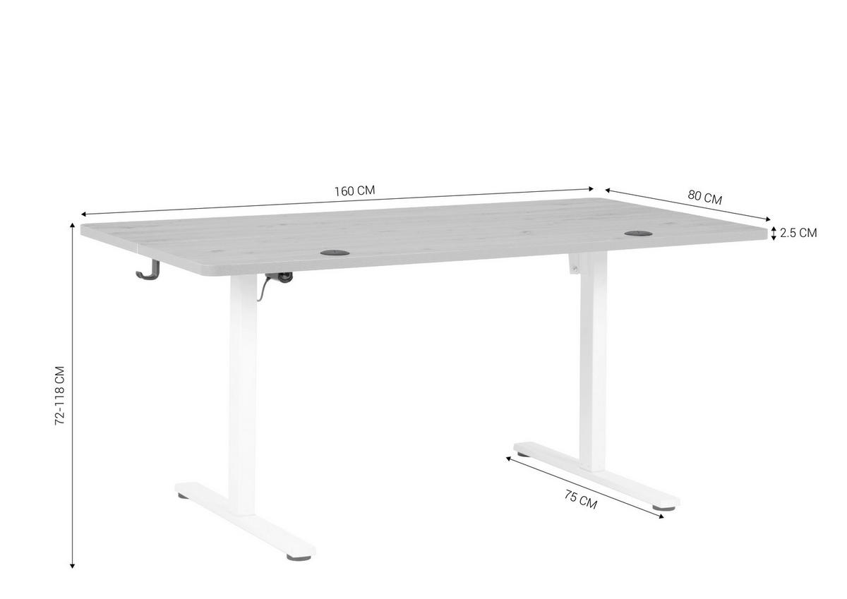 SCHREIBTISCH 160/80/72/118 cm Weiss, Eichefarben höhenverstellbar elektrisch höhenverstellbar  - Weiss/Eichefarben, Modern, Holzwerkstoff/Metall (160/80/72/118cm) - Livetastic