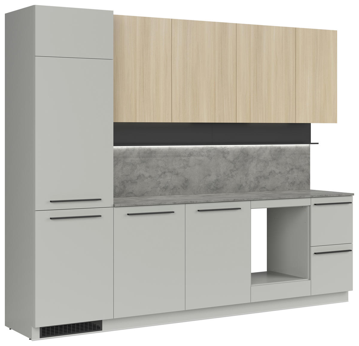 BLOK KUHINJA BEZ APARATA  siva, boja hrasta  - siva/boja hrasta, Osnovno, pločasti materijal/plastika (285cm) - Visiona