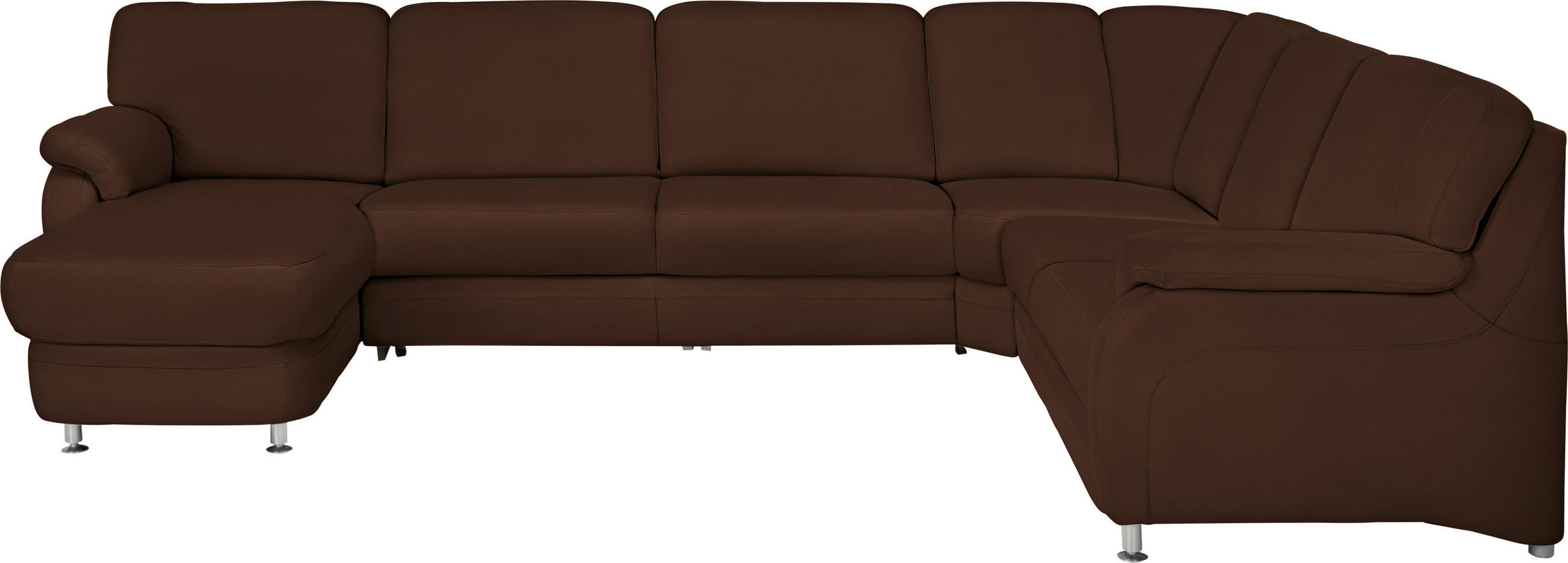 WOHNLANDSCHAFT Echtleder Kastanienfarben  - Kastanienfarben/Alufarben, Konventionell, Leder/Metall (165/329/239cm) - Beldomo Premium