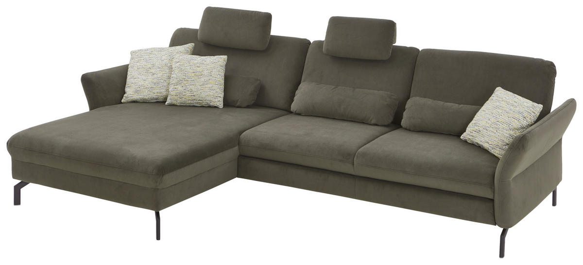 ECKSOFA in Velours Olivgrün  - Schwarz/Olivgrün, Design, Textil/Metall (179/306cm) - Beldomo System