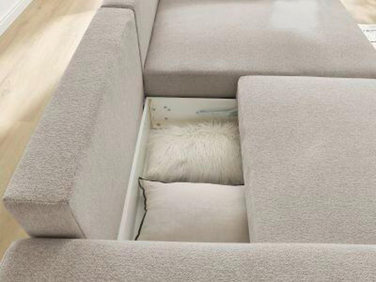 ECKSOFA Ottomane rechts  ATILLA Taupe Flachgewebe  - Taupe/Schwarz, MODERN, Kunststoff/Textil (244/149cm)