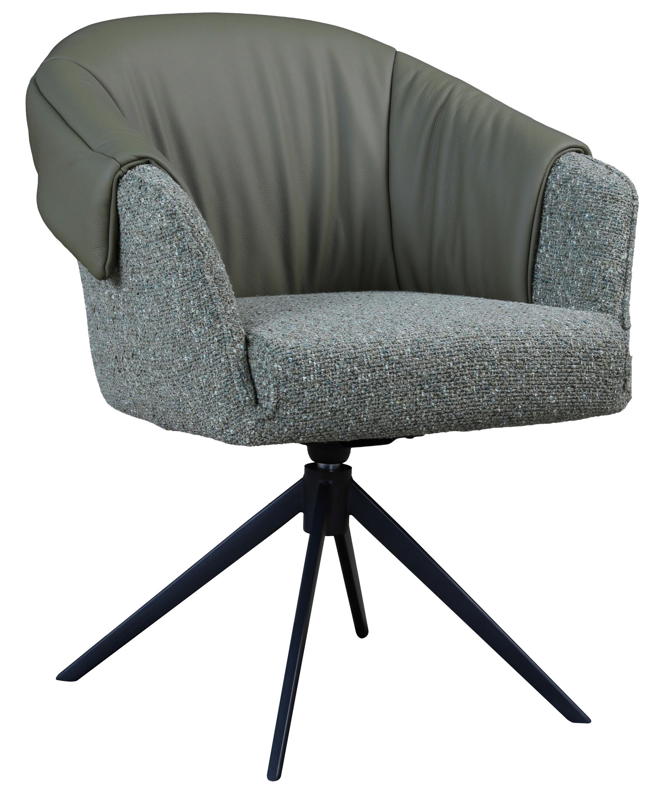 ARMLEHNSTUHL  Sitzfläche 360° drehbar, automatische Rückholfunktion Leinenoptik Echtleder  Grün, Schwarz  - Schwarz/Grün, Design, Leder/Textil (68,5/83/65,5cm) - Carryhome