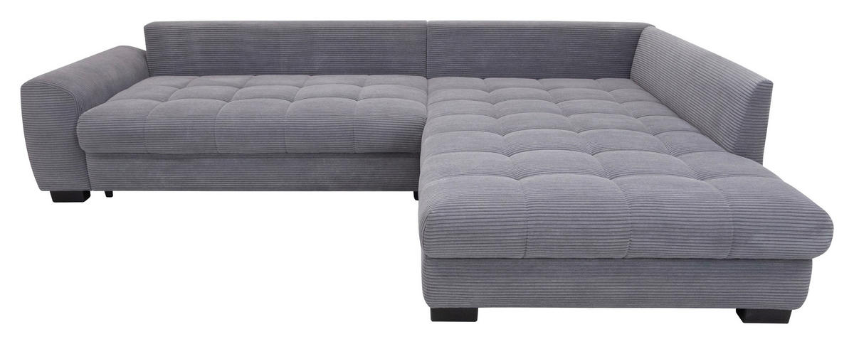 ECKSOFA Grau Cord Rückenkissen, Armlehnenkissen, Bettkasten, Schlaffunktion, Rücken echt, Liegefläche im Originalstoff  - Schwarz/Grau, KONVENTIONELL, Kunststoff/Textil (304/212cm) - Carryhome