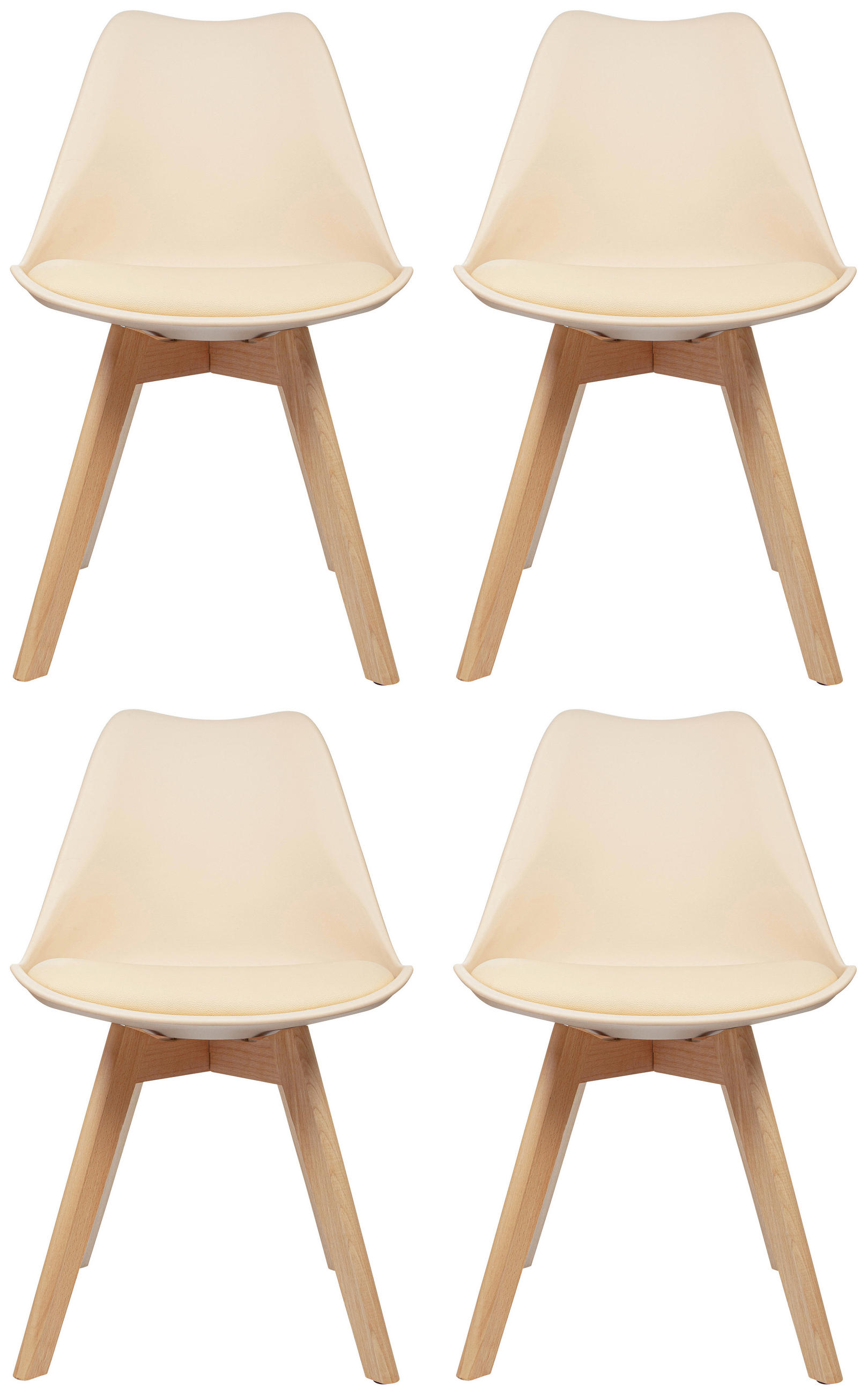 STUHL-SET 4 Stück  in Lederlook  - Beige/Buchefarben, MODERN, Holz/Textil (48/87/56cm) - MID.YOU