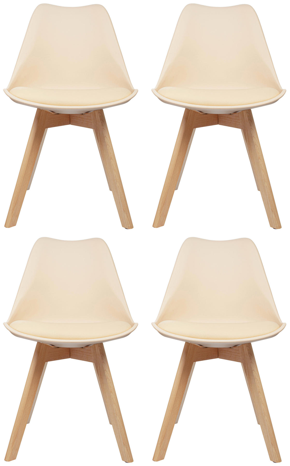 STUHL-SET 4 Stück  in Lederlook Textil  - Beige/Buchefarben, MODERN, Holz/Textil (48/87/56cm) - MID.YOU