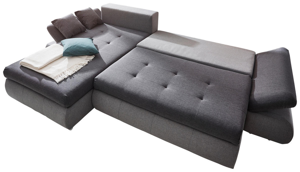 ECKSOFA in Webstoff Anthrazit, Blau  - Chromfarben/Blau, Design, Kunststoff/Textil (302/187cm) - Carryhome