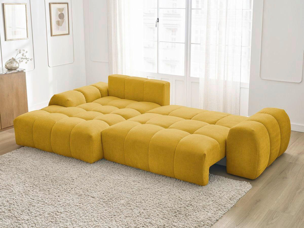 ECKSCHLAFSOFA EVEREST  mit Rücken echt, Armteil links, Armteil rechts Struktur Gelb  - Gelb/Schwarz, MODERN, Kunststoff/Textil (180/318cm) - Livetastic