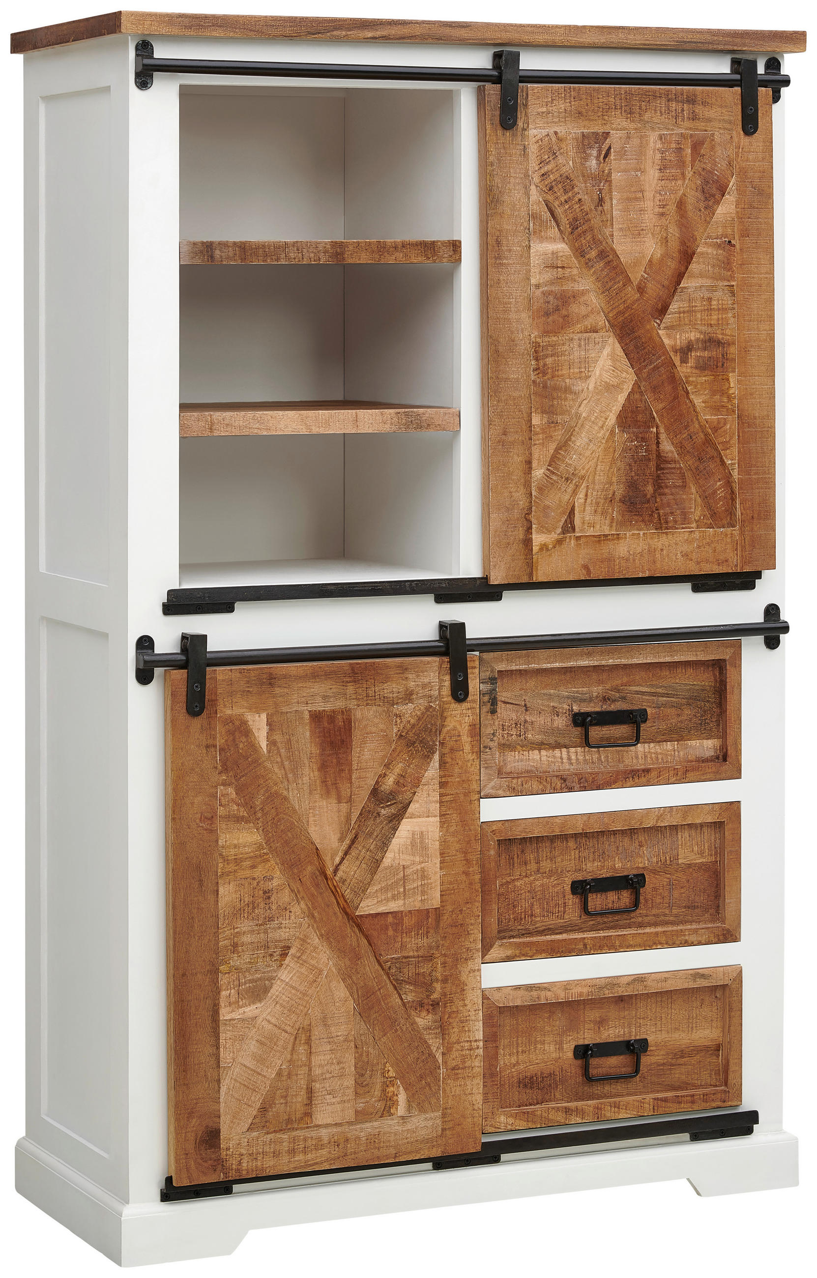 VITRINE in massiv Mangoholz Naturfarben, Schwarz, Weiß - Schwarz/Naturfarben, LIFESTYLE, Holz/Holzwerkstoff (100/160/45cm) - MID.YOU