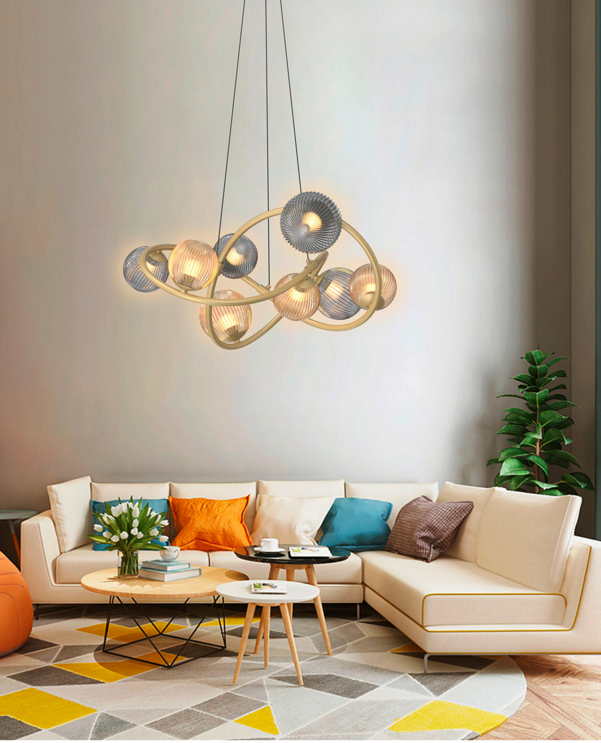 LAMPĂ SUSPENDATĂ CU LED 64/150 cm  - auriu, Konventionell, sticlă/metal (64/150cm)