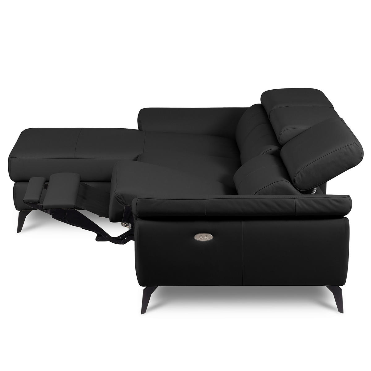 ECKSOFA SONO in Lederlook Echtleder Schwarz Armteilverstellung, Kopfteilverstellung  179/252 cm  - Schwarz, Design, Leder/Textil (179/252cm) - Livetastic