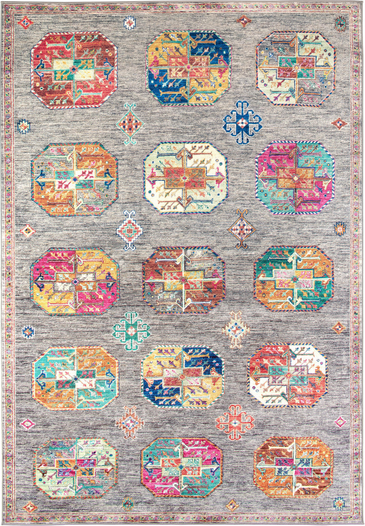 VINTAGE-TEPPICH Cortea Khamil 200/290 cm  in Grau, Türkis, Pink  - Türkis/Pink, LIFESTYLE, Kunststoff/Textil (200/290cm) - Lindorug