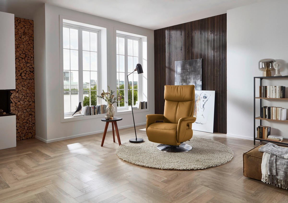 RELAXSESSEL in Leder Cognac  - Edelstahlfarben/Cognac, Design, Leder/Metall (78/112/85cm) - Cantus