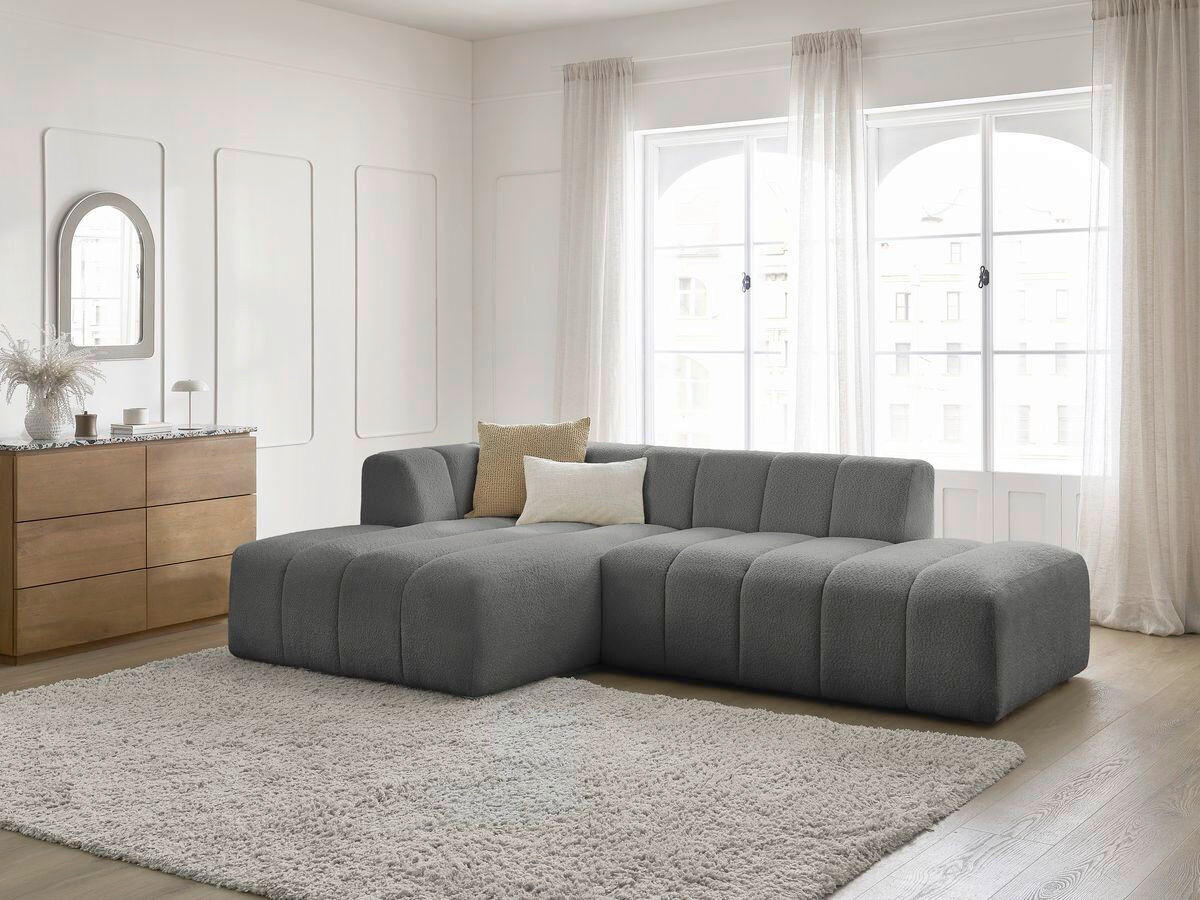 ECKSOFA  ANNECY Dunkelgrau Bouclé  - Dunkelgrau/Schwarz, MODERN, Kunststoff/Textil (170/262cm)