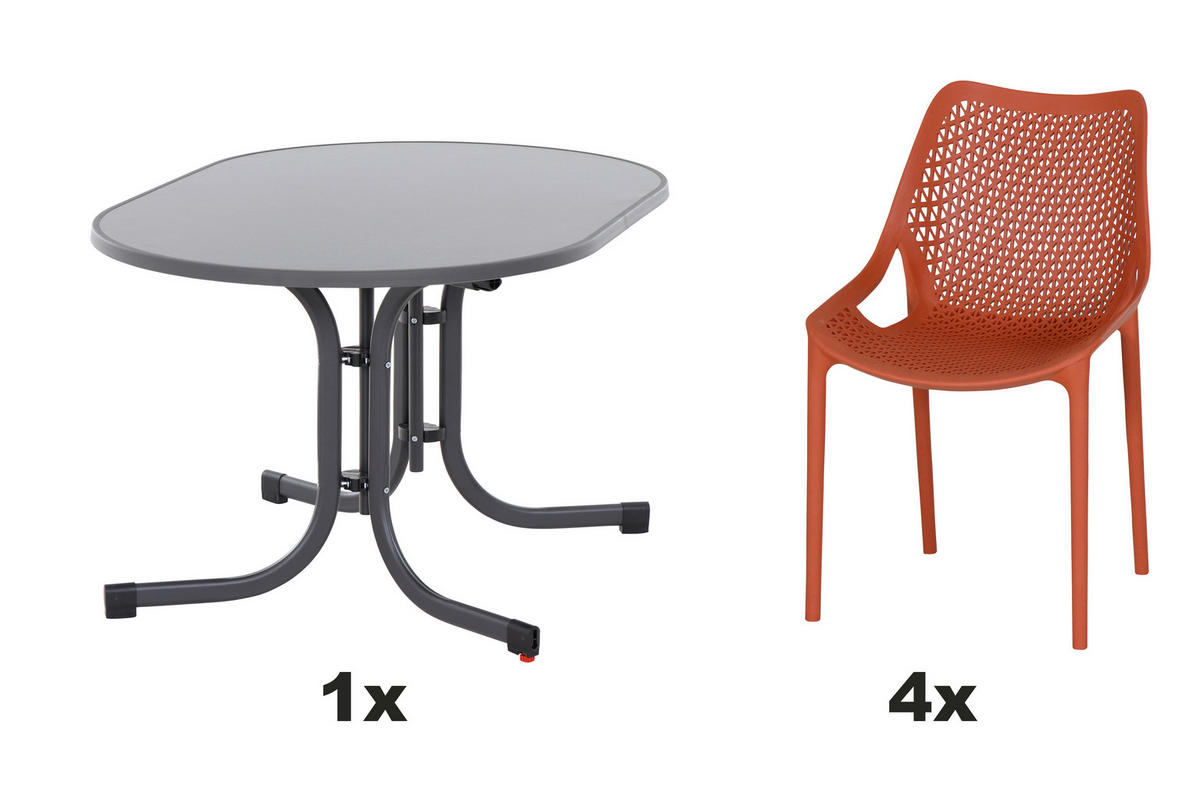 GARTENGARNITUR 5-teilig  - Anthrazit/Rot, Basics, Holzwerkstoff/Kunststoff (90/71/140cm) - Siena Garden