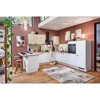 EINBAUKÜCHE   - Weiss/Eichefarben, Basics, Holzwerkstoff - Venda