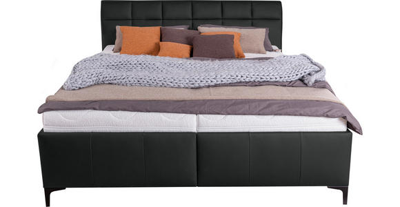 POLSTERBETT Matratze, gepolstertes Kopfteil, Lattenrost, Bettkasten 180/200 cm  in Schwarz  - Schwarz/Weiß, KONVENTIONELL, Leder/Holz (180/200cm) - Esposa