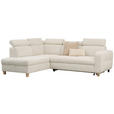 ECKSOFA inkl. Funktionen Weiß Samt  - Weiß, Natur, Holz/Textil (206/261cm) - Venda