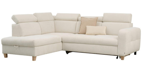 ECKSOFA inkl. Funktionen Weiß Samt - Weiß, Natur, Holz/Textil (206/261cm) - Venda