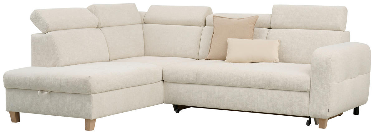 ECKSOFA in Samt Weiß  - Weiß, Natur, Holz/Textil (206/261cm) - Venda