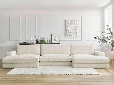 WOHNLANDSCHAFT LEONARD Beige Cord  - Beige/Schwarz, MODERN, Kunststoff/Textil (159/349/159cm)