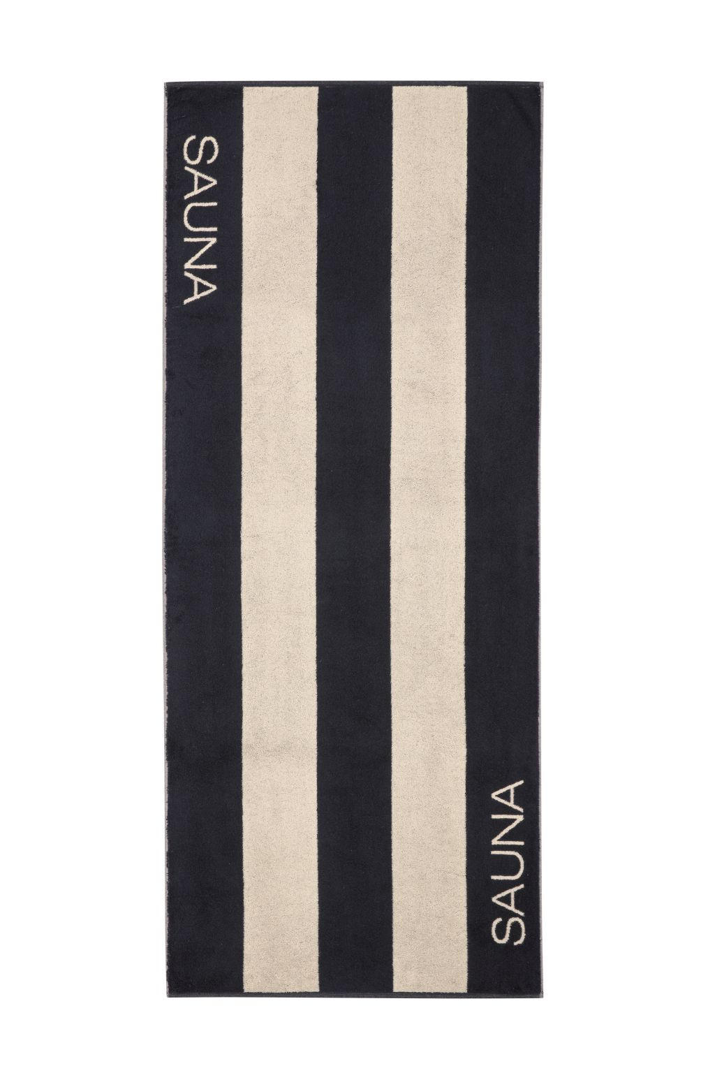 Cawoe Saunatuch Natural/Blockstreifen Schwarz, Creme 80x200 cm