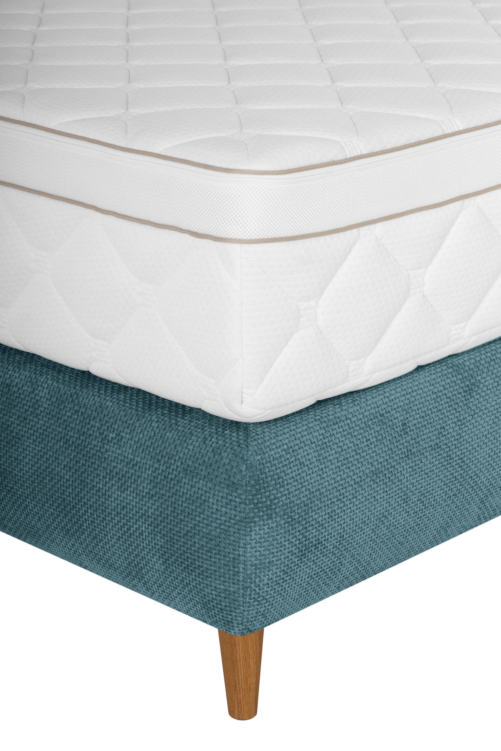 Thumbnail - Welnova Boxspringbett, Blau, Textil, Eiche, massiv, H4 + H5, 7-Zonen, 160x200 cm, gepolstertes Kopfteil, in verschiedene...