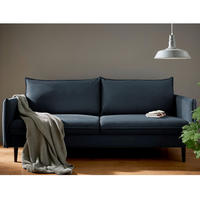 3-SITZER-SOFA JULI Samt Dunkelblau  - Schwarz/Dunkelblau, Design, Holz/Textil (203/86/100cm) - P & B