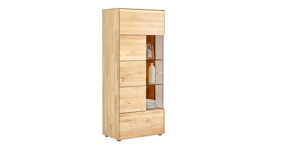VITRINE Wildeiche massiv Eichefarben - Edelstahlfarben/Eichefarben, KONVENTIONELL, Glas/Holz (70,7/164,2/40,9cm) - Valnatura