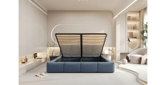 POLSTERBETT 180/200 cm,  in Blau, Lattenrost, Bettkasten,  - Blau/Schwarz, Design, Holz/Textil (180/200cm) - Xora
