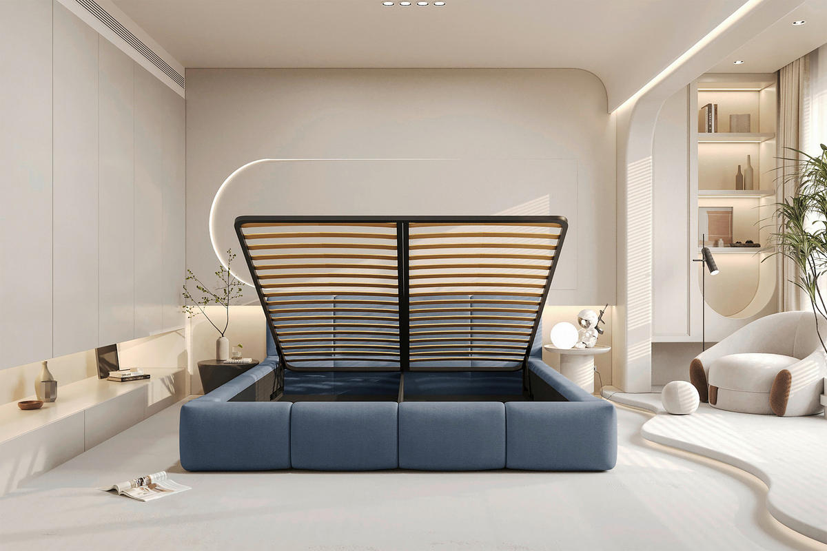 POLSTERBETT 180/200 cm,  in Blau, Lattenrost, Bettkasten,  - Blau/Schwarz, Design, Holz/Textil (180/200cm) - Xora