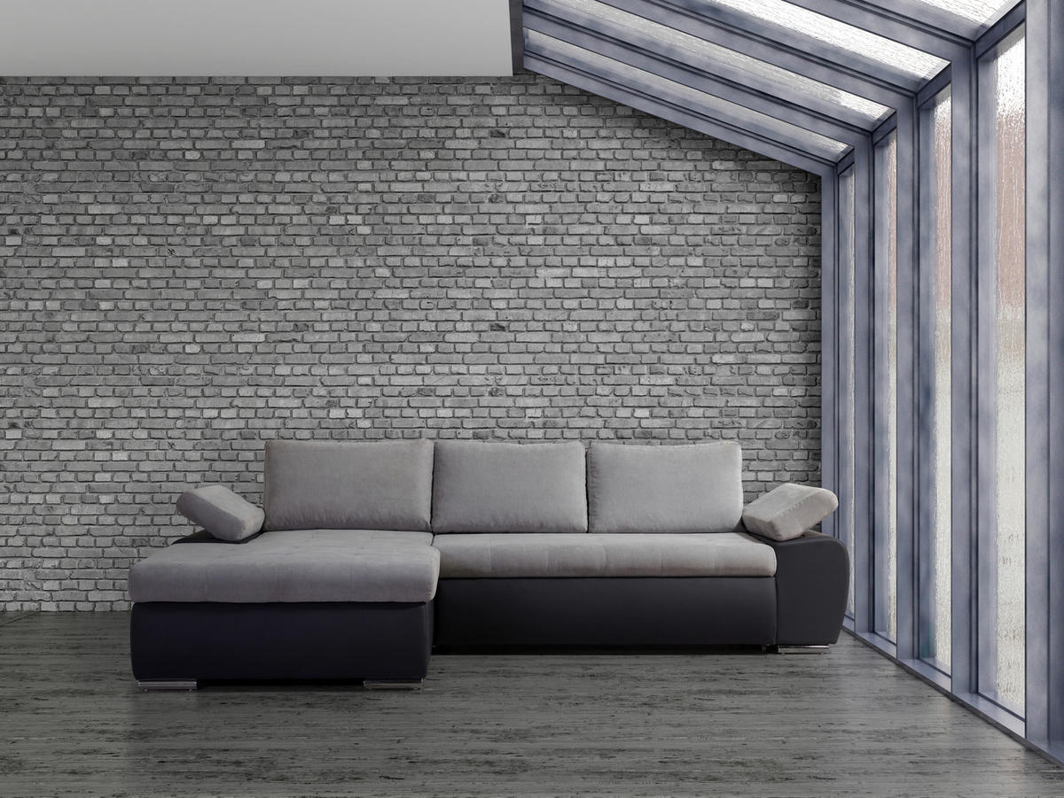 ECKSOFA in Flachgewebe Grau, Dunkelgrau  - Dunkelgrau/Grau, Design, Kunststoff/Textil (175/271cm) - MID.YOU